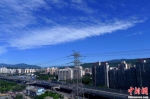 图为北京石景山区的上空呈现蓝天白云美景。 - 中国新闻社河北分社