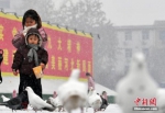 1月5日中午，河北石家庄迎来了2020年的第一场雪。很多市民走向户外，赏雪、嬉戏。图为孩童与鸽子一起“赏雪”。中新社记者 翟羽佳 摄 - 中国新闻社河北分社