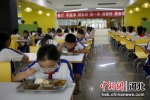 学生们在享用免费营养午餐。 张鑫 摄 - 中国新闻社河北分社