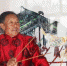 唐山皮影艺人李绍民在家里的墙上耍皮影。　朱大勇 摄 - 中国新闻社河北分社
